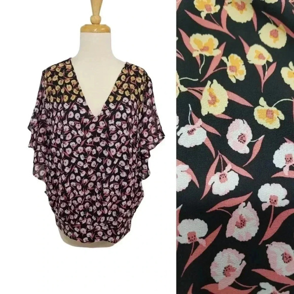 {Ann Taylor Factory} Floral Print Polyester Ruffled Blouse - Picture 1 of 14